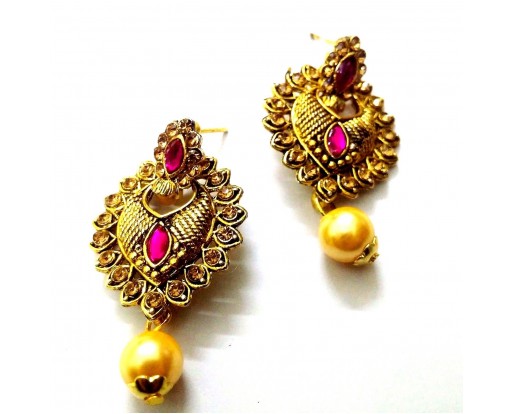 Golden Oxidized Rhinestone Earrings Ethnic Imitation Jewelry Dangle Drop EA20